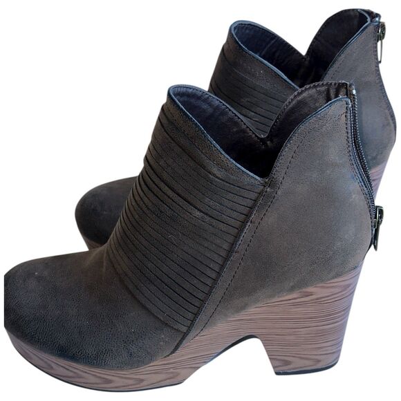 Pierre Dumas Suede Wedge Ankle Boots Women’s 8 Zip Platform Booties Taupe - Picture 6 of 15